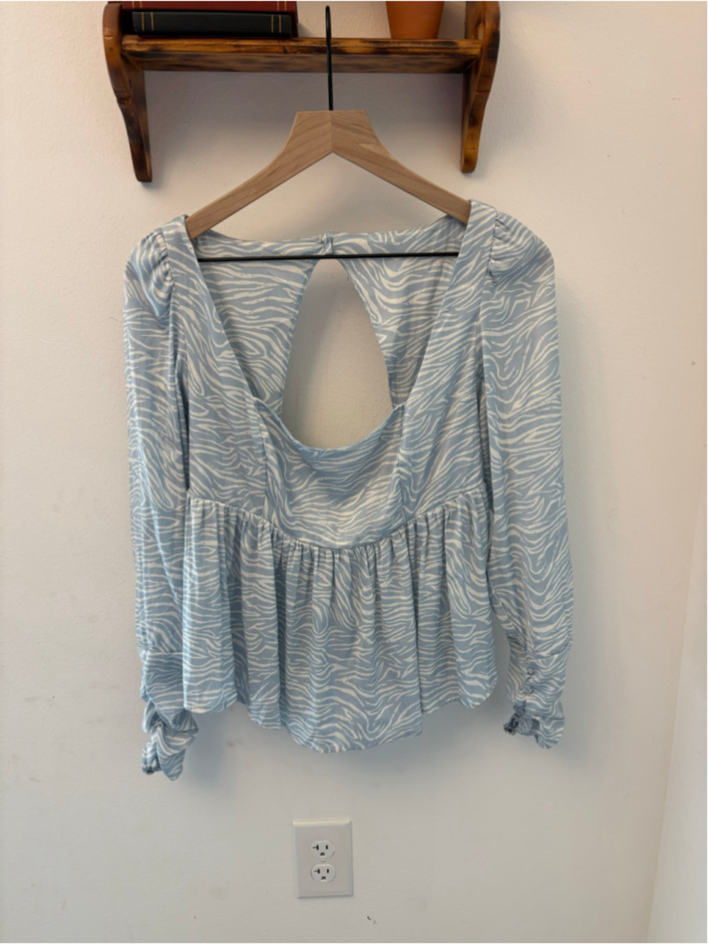 Free People Silent Rawr Peasant Top Blue White Animal Print Boho